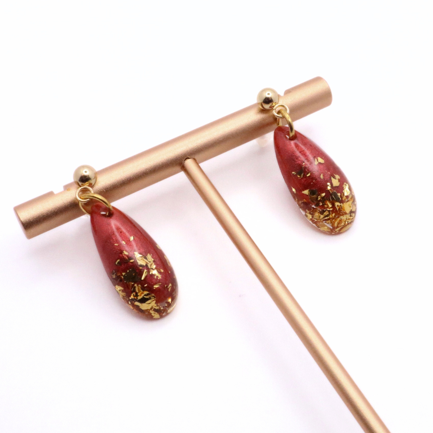 Dark Red and Gold Resin Earrings - Seaside Rust - Fish Towne Designs, LLC