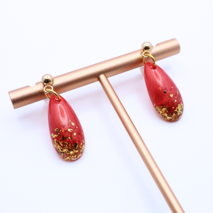 Hibiscus Red and Gold Resin Earrings - Hot Hibiscus