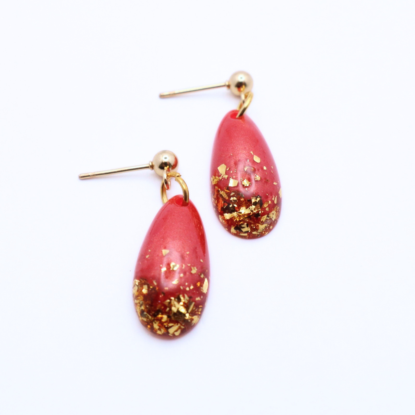 Hibiscus Red and Gold Resin Earrings - Hot Hibiscus