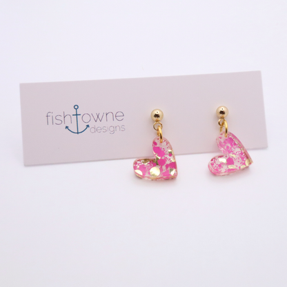 Pink Glitter Heart Acrylic Earrings – Romantic & Playful Statement Jewelry | Valentine's Day Earrings