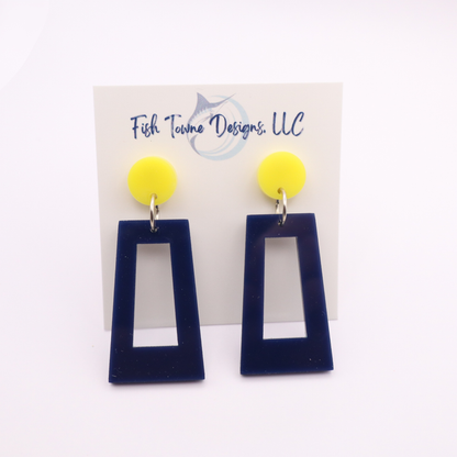 Navy Blue and Yellow Acrylic Game Day Earrings