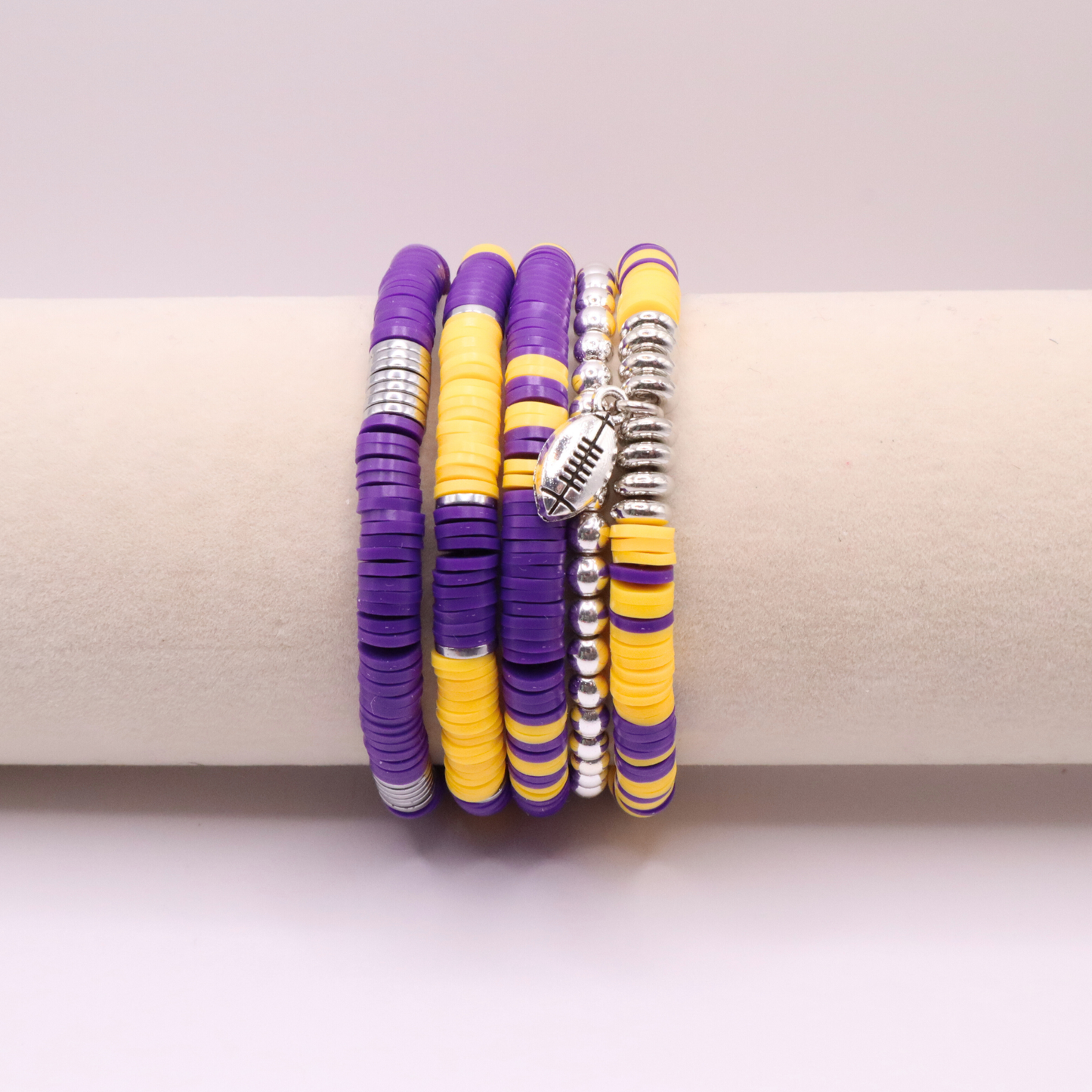 Purple & Gold Game Day Clay Bead Bracelet Stack