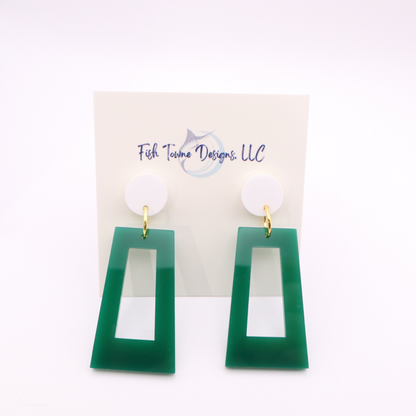 Green and White Acrylic Game Day Earrings