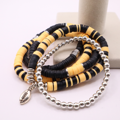 Black & Gold Game Day Clay Bead Bracelet Stack