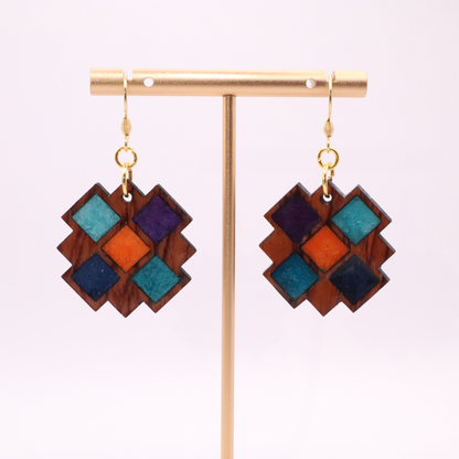 Wood and Resin Geometric Earrings