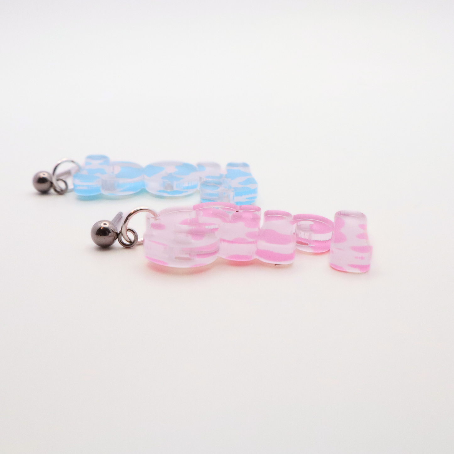 Acrylic Gender Reveal Earrings – Pink & Blue Camo, Baby Shower Gift