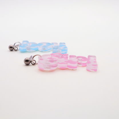 Acrylic Gender Reveal Earrings – Pink & Blue Camo, Baby Shower Gift