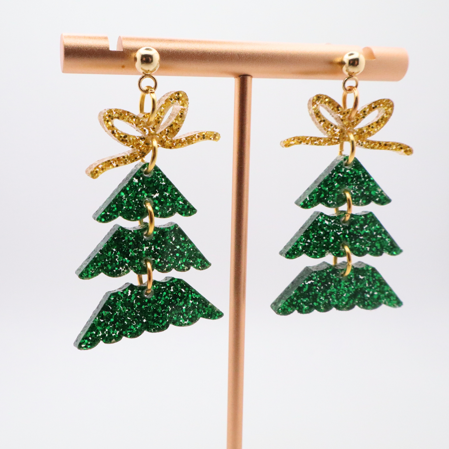 Glitter Christmas Tree Dangle Earrings – Festive Acrylic Holiday Jewelry