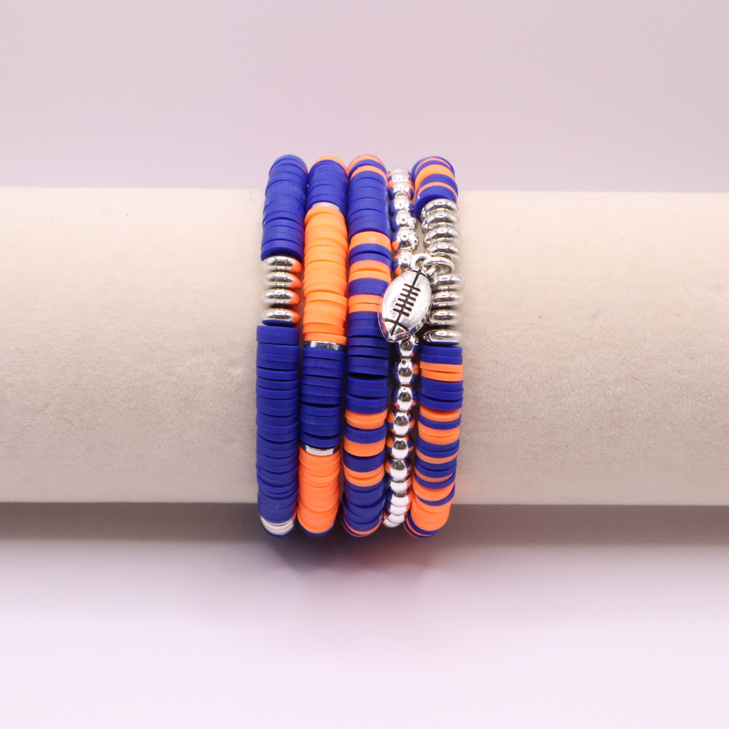 Orange & Blue Game Day Clay Bead Bracelet Stack