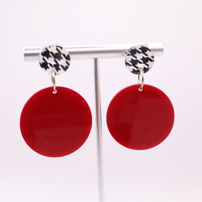 Crimson and Houndstooth Acrylic Game Day Earrings