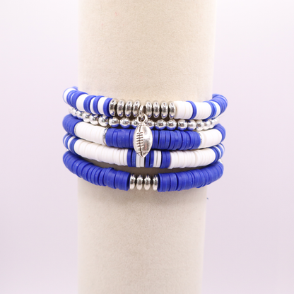 Royal Blue & White Game Day Clay Bead Bracelet Stack