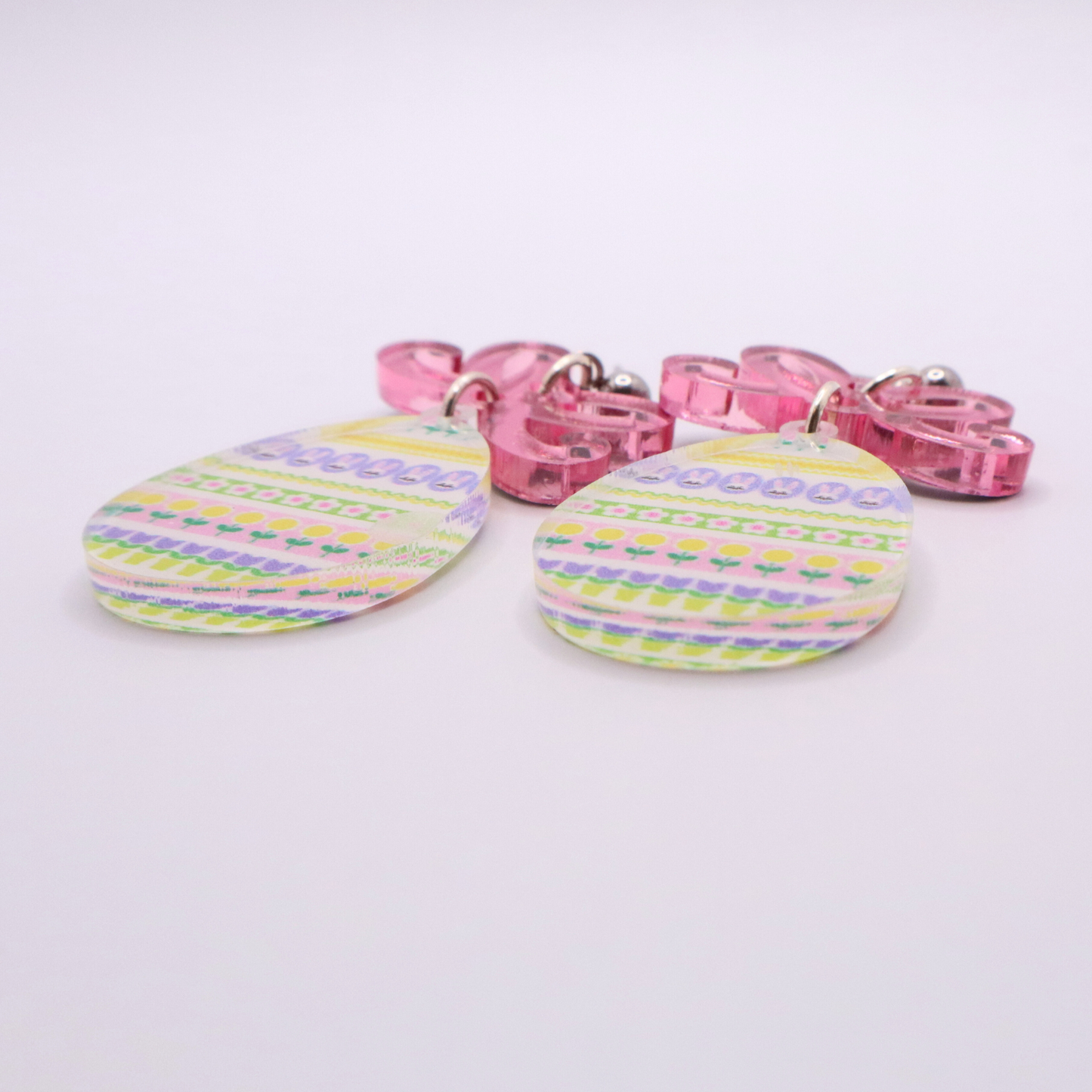 Easter Egg Dangle Earrings with Mirrored Bow – Festive Spring Jewelry