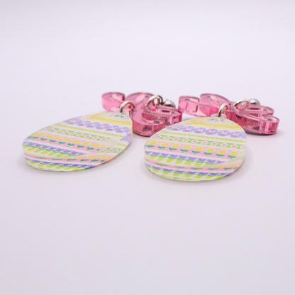 Easter Egg Dangle Earrings with Mirrored Bow – Festive Spring Jewelry