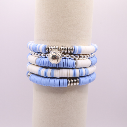 Light Blue & White Game Day Clay Bead Bracelet Stack