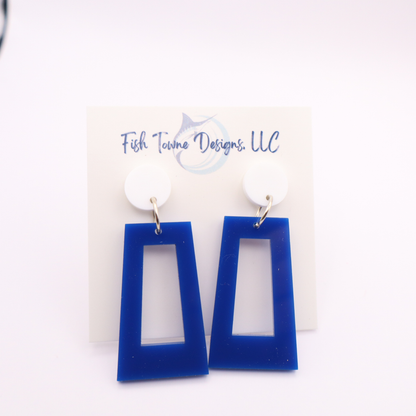 Blue and White Acrylic Game Day Earrings