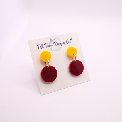 Burgundy and Gold Acrylic Game Day Earrings