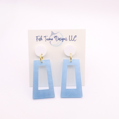 Light Blue and White Acrylic Game Day Earrings