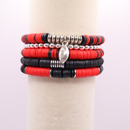 Red & Black Game Day Clay Bead Bracelet Stack
