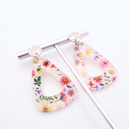 Floral Acrylic Dangle Earrings | Spring Flower Statement Earrings