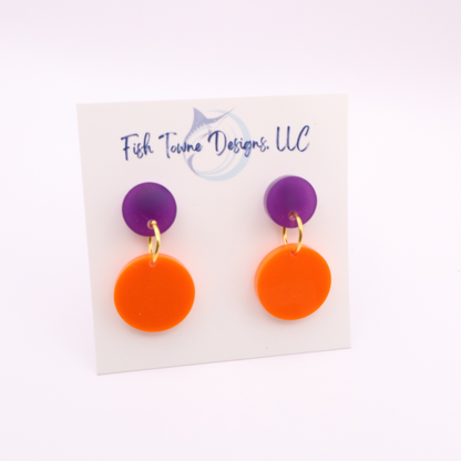 Orange and Purple Acrylic Game Day Earrings