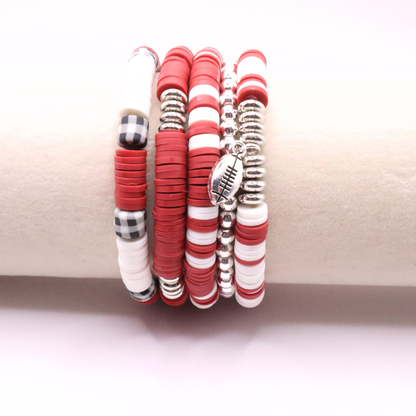Crimson & Houndstooth Game Day Clay Bead Bracelet Stack