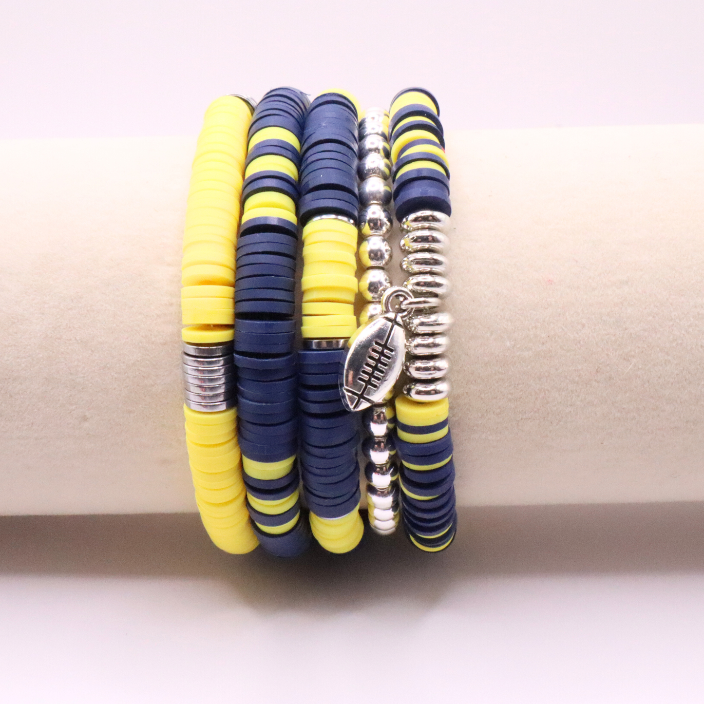 Navy Blue & Yellow Game Day Clay Bead Bracelet Stack