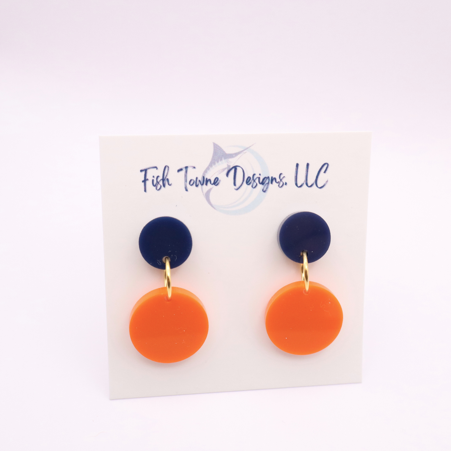 Navy Blue and Orange Acrylic Game Day Earrings