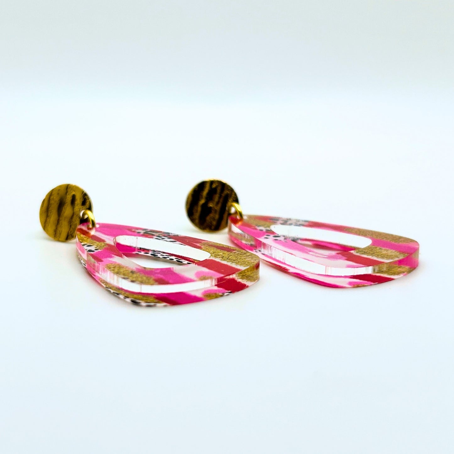 Pink & Gold Dangle Drop Earrings