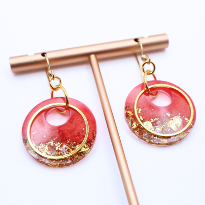 Hibiscus Red and Gold Resin Earrings - Hot Hibiscus
