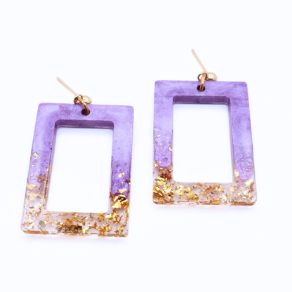 Purple and Gold Resin Earrings - Island Orchid