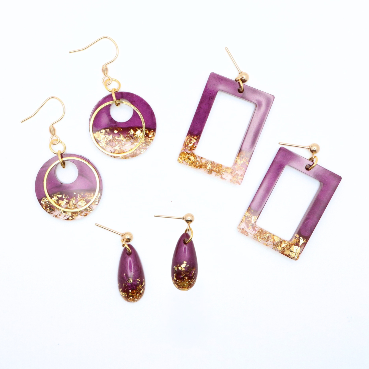 Purple and Gold Resin Earrings - Tidal Merlot