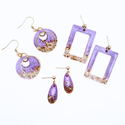 Purple and Gold Resin Earrings - Island Orchid