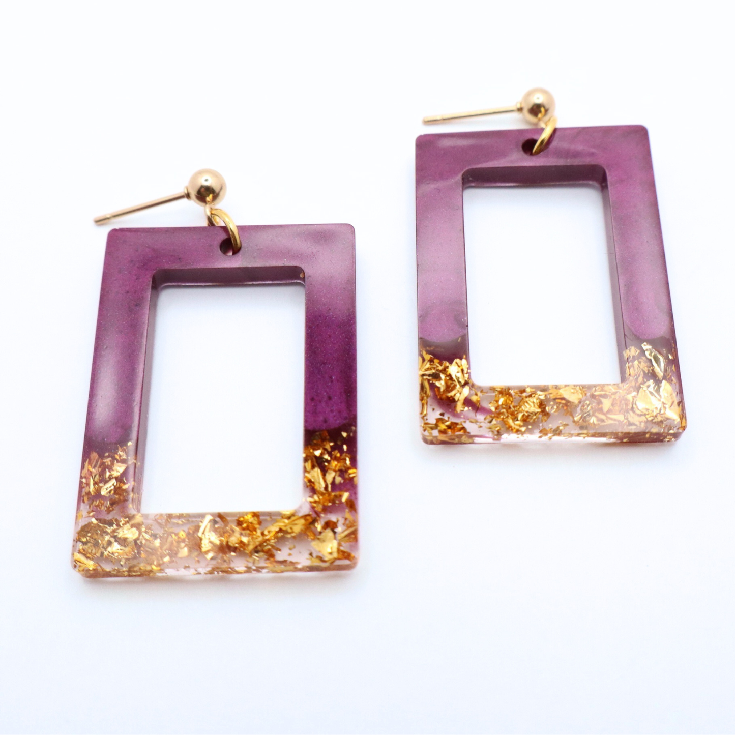 Purple and Gold Resin Earrings - Tidal Merlot