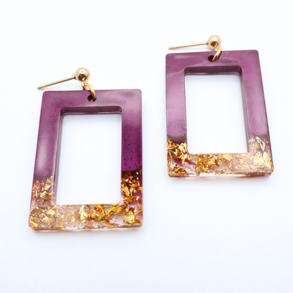 Purple and Gold Resin Earrings - Tidal Merlot