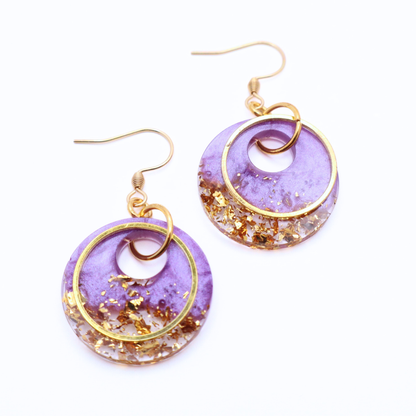 Purple and Gold Resin Earrings - Island Orchid
