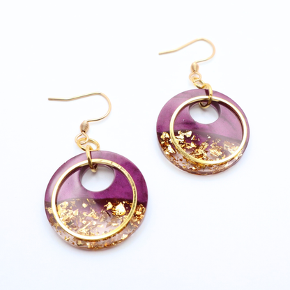 Purple and Gold Resin Earrings - Tidal Merlot