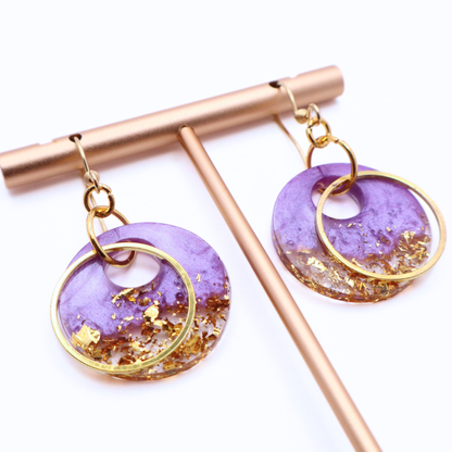 Purple and Gold Resin Earrings - Island Orchid