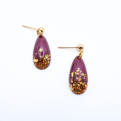 Purple and Gold Resin Earrings - Tidal Merlot
