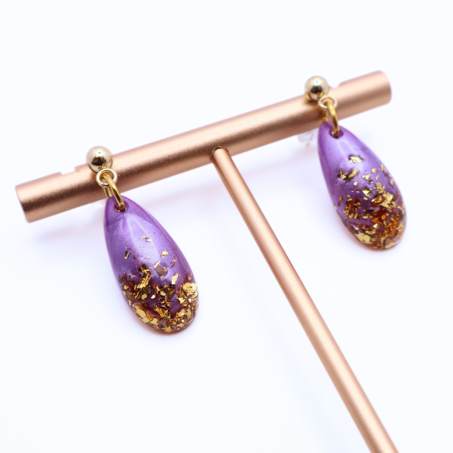 Purple and Gold Resin Earrings - Island Orchid
