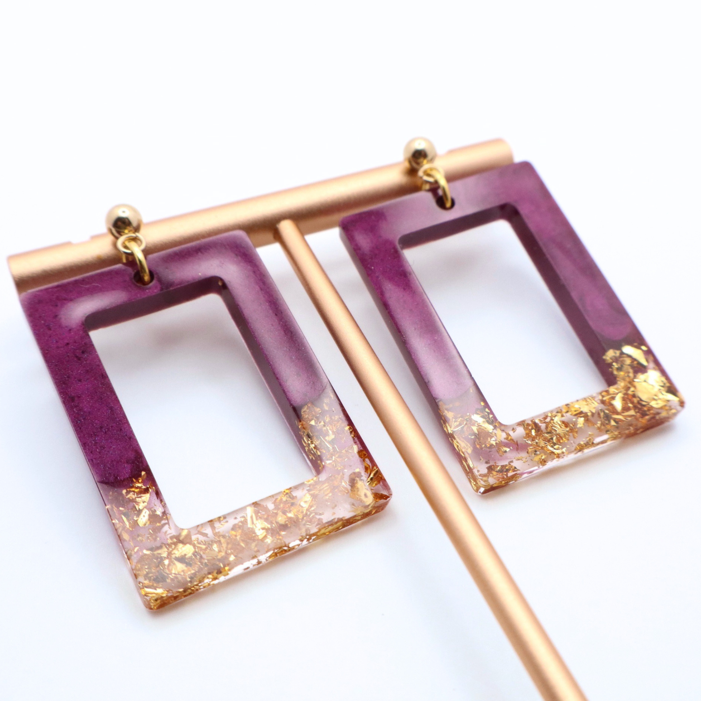 Purple and Gold Resin Earrings - Tidal Merlot