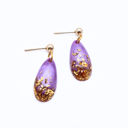 Purple and Gold Resin Earrings - Island Orchid