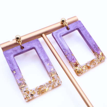 Purple and Gold Resin Earrings - Island Orchid