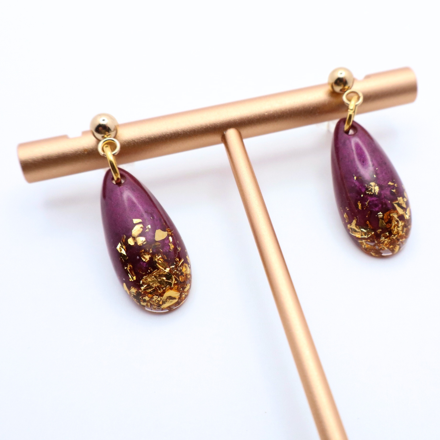 Purple and Gold Resin Earrings - Tidal Merlot