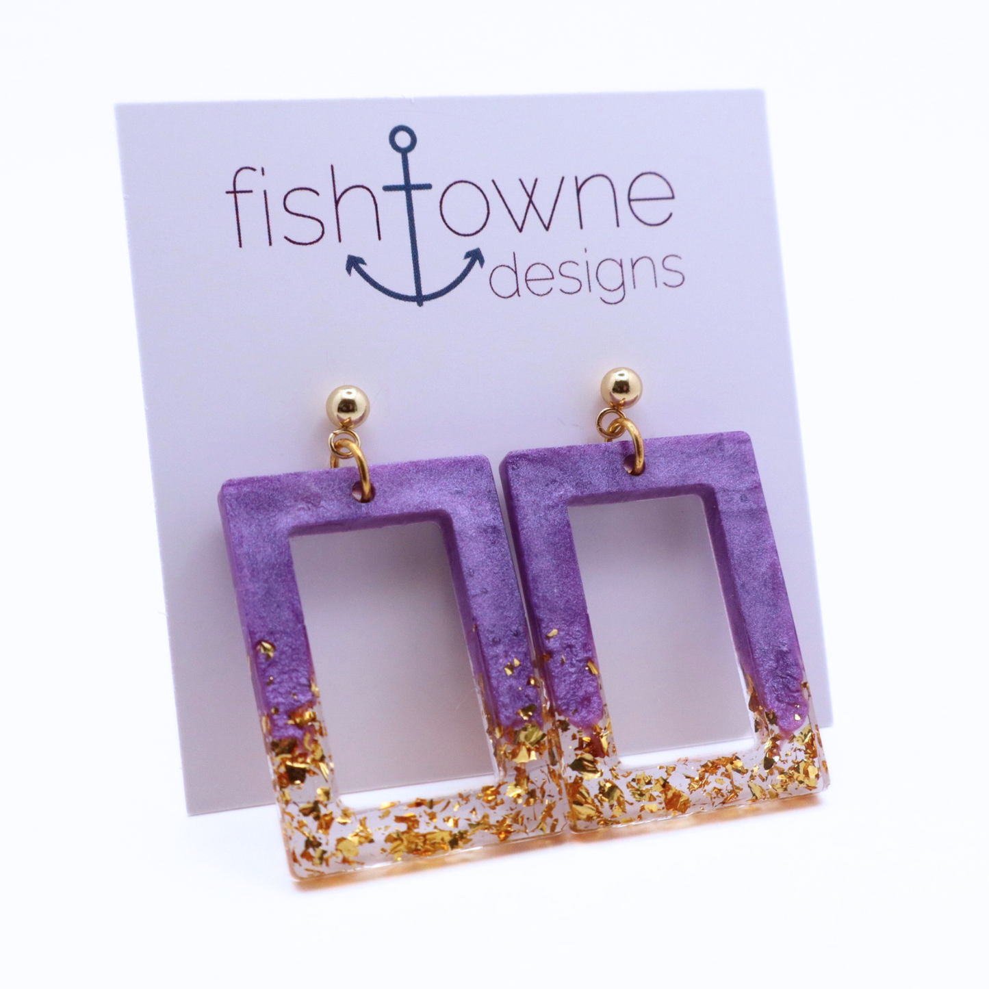 Purple and Gold Resin Earrings - Island Orchid