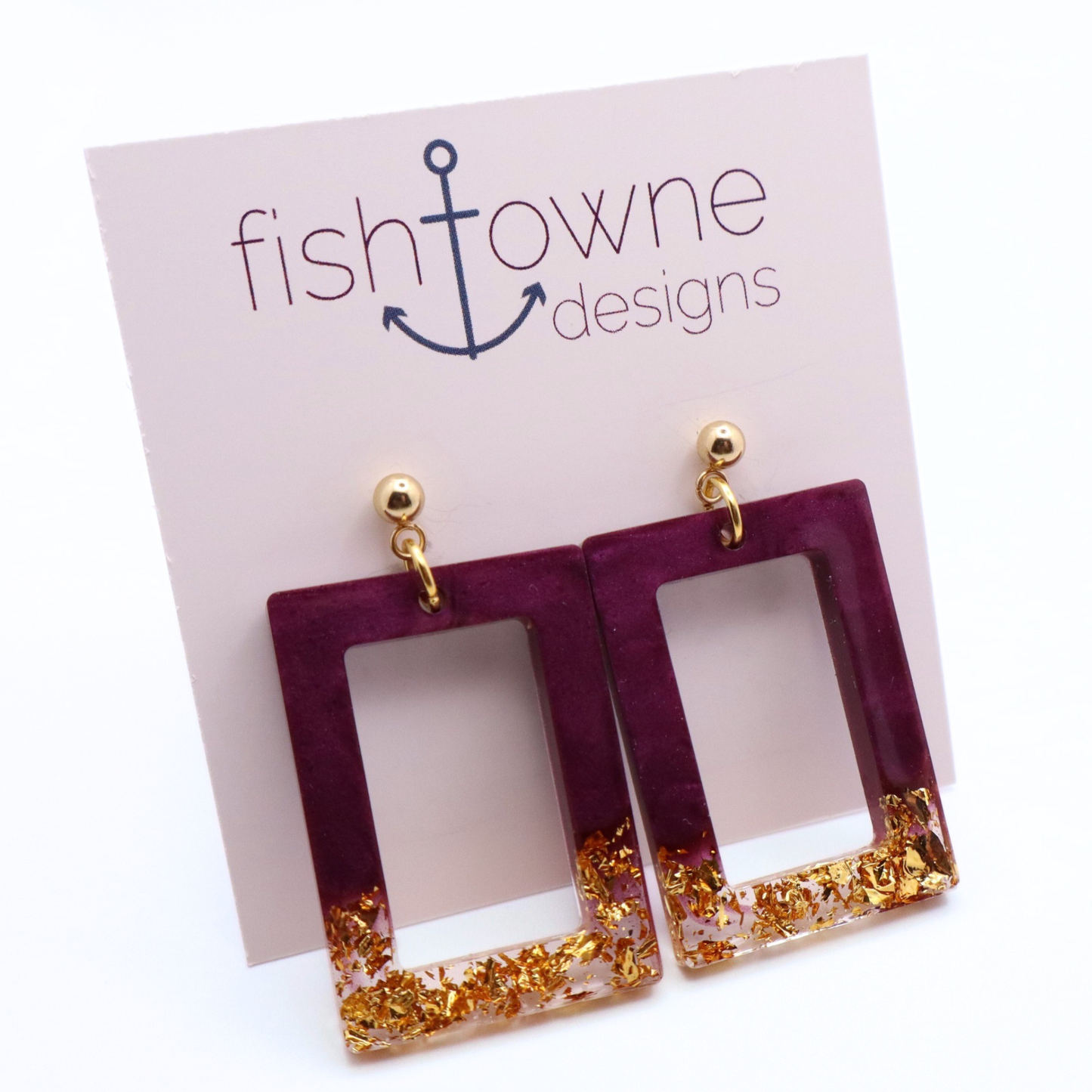 Purple and Gold Resin Earrings - Tidal Merlot