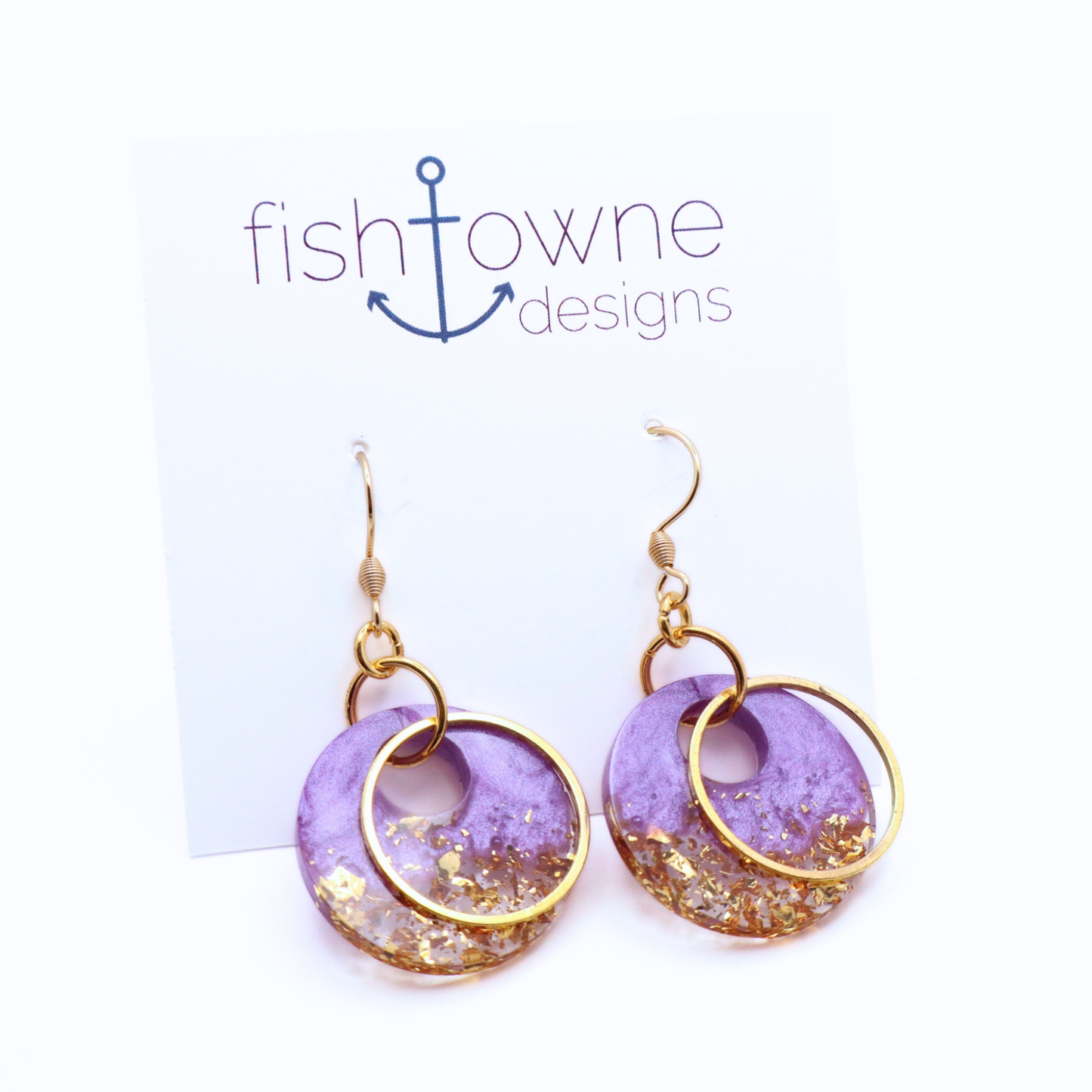Purple and Gold Resin Earrings - Island Orchid