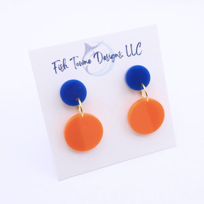 Orange and Blue Acrylic Game Day Earrings