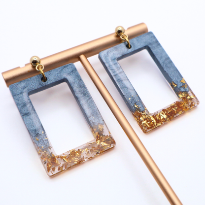 Denim Blue and Gold Resin Earrings - Moonlit Tide