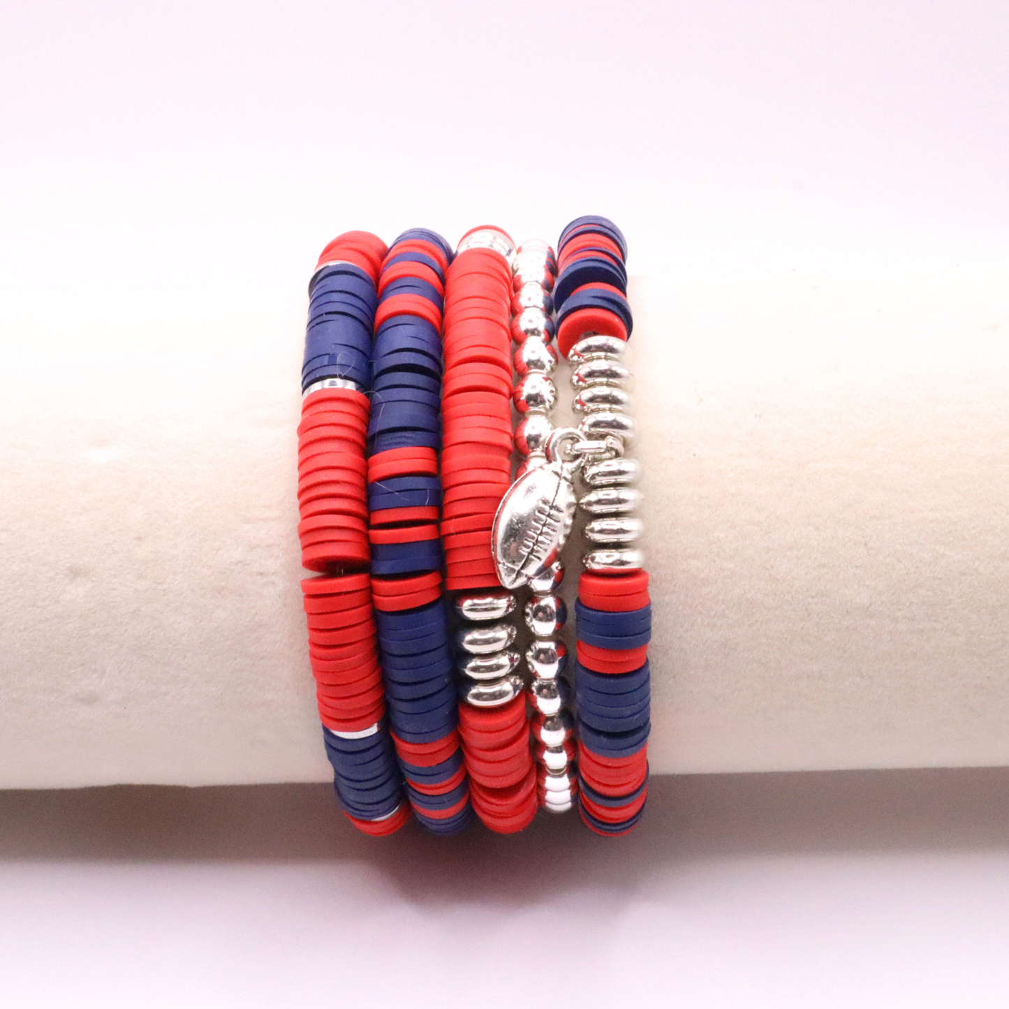 Red & Navy Blue Game Day Clay Bead Bracelet Stack