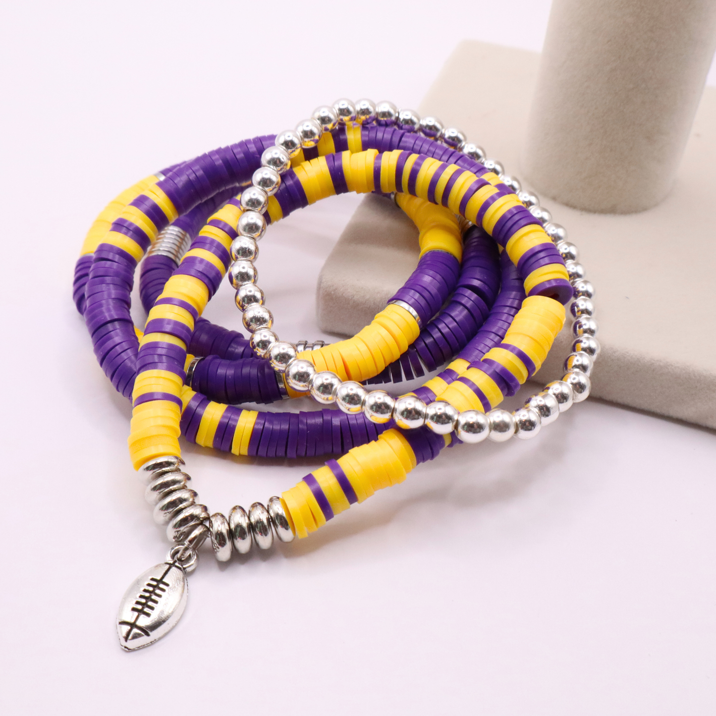 Purple & Gold Game Day Clay Bead Bracelet Stack